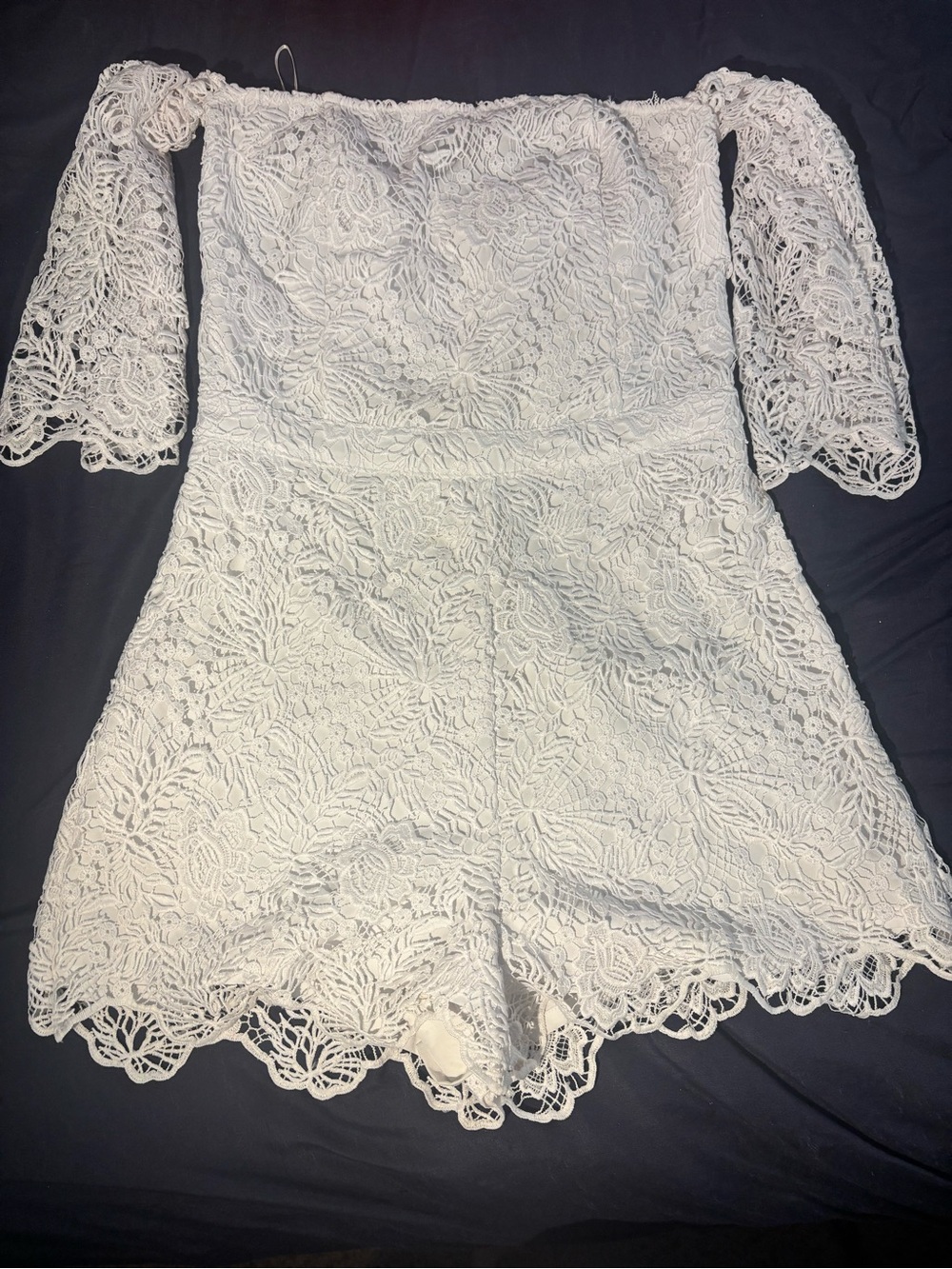 Guess White Lace Off-Shoulder Skort Romper